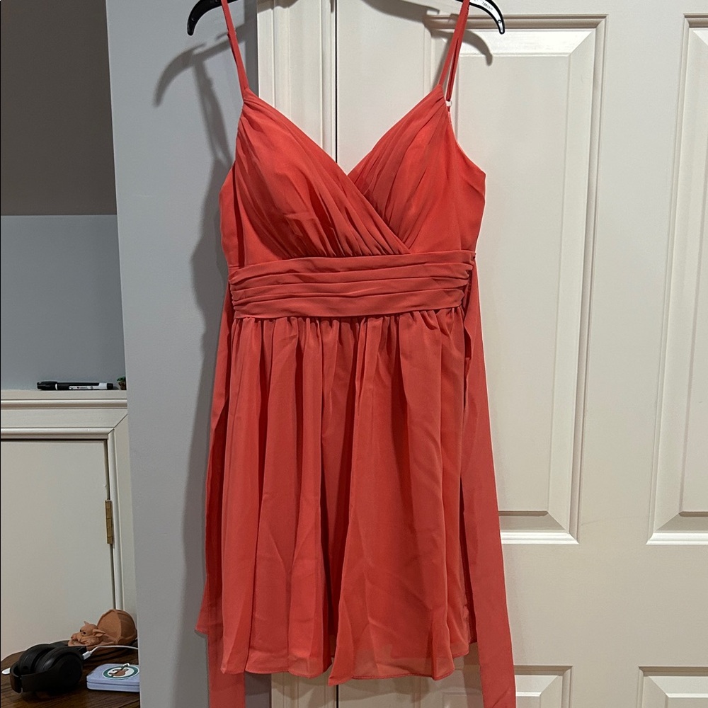 JJs House Coral Mini Dress with Spaghetti Straps